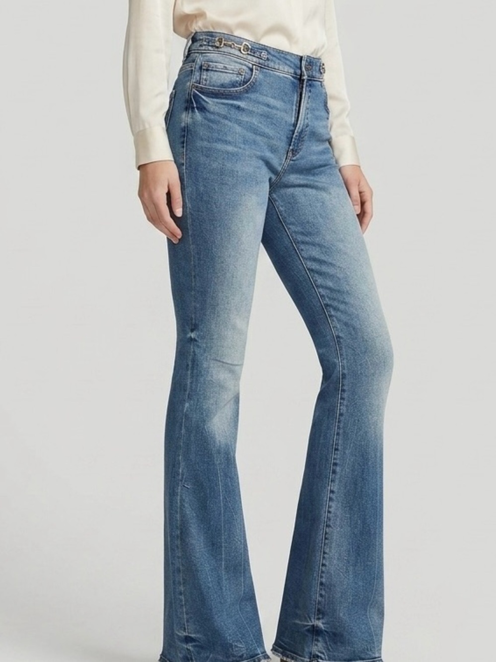 Express Mid-Blue High-Rise Flare Jeans size 12 tall